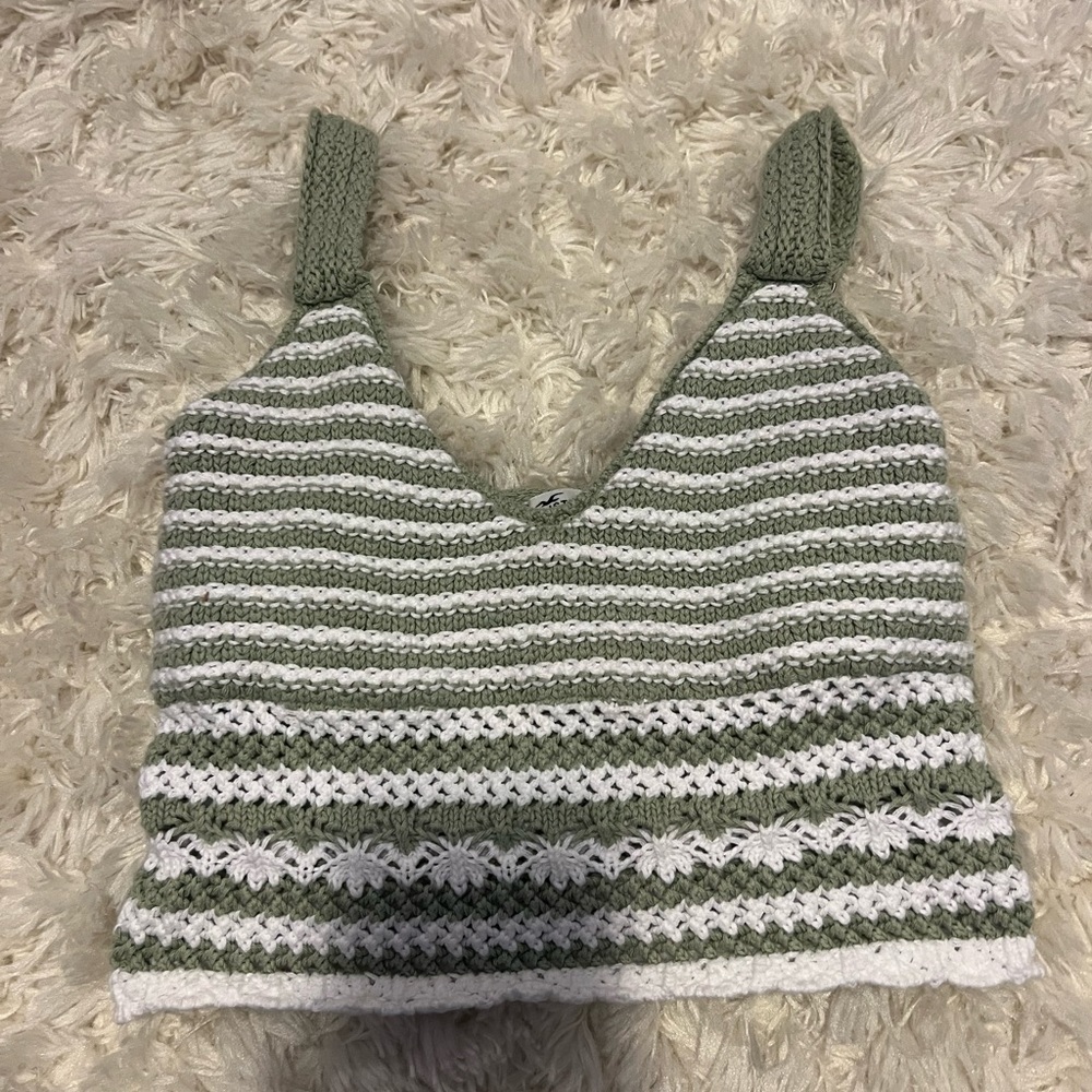 White and green knitted cropped tank top